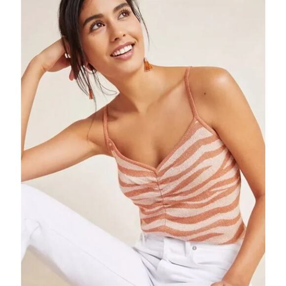 NWT by Anthropologie Cora Metallic Zebra Stripe Tank Top Womens Large - Picture 1 of 6